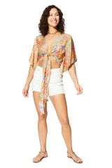 Blouse femme été à nouer, sexy ét élégant, hippie chic, motif patchwork coloré 358434