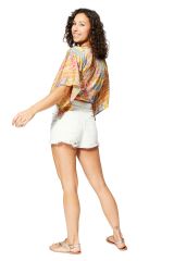 Blouse femme été à nouer, sexy ét élégant, hippie chic, motif patchwork coloré 358435