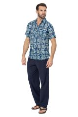 Chemise été manches courtes bleue à motifs Sten 354303