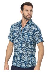 Chemise été manches courtes bleue à motifs Sten 359803