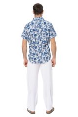 Chemise homme coton été manches courtes motif bleu blanc fleuri 359792