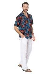 Chemise homme coton manches courtes motif dragon rouge et bleu 358901