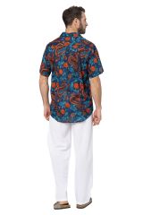 Chemise homme coton manches courtes motif dragon rouge et bleu 358902