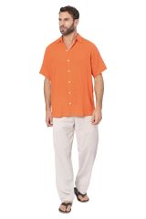 Chemise homme été manches courtes coton léger et fluide uni orange 354344