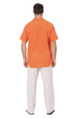 Chemise homme été manches courtes coton léger et fluide uni orange 354345