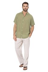 Chemise homme été manches courtes coton léger et fluide uni vert 354342