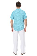 Chemise homme été manches courtes viscose turquoise motif fleuri 358911