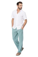 Chemise lin coton homme été manches courtes uni turquoise vert d'eau 354375