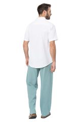 Chemise lin coton homme été manches courtes uni turquoise vert d'eau 354376