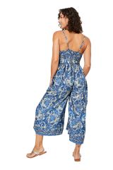 Combinaison mi-longue chic blanc et bleu paisleys Alisha