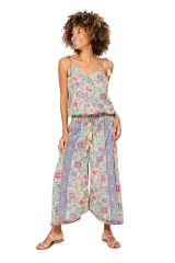 Combinaison mi-longue fluide fleurs tendance rose et bleu Alister