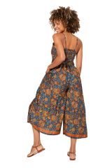 Combinaison mi-longue style floral bleu et jaune chic Alisa