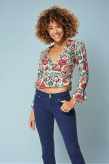 Haut crop top en coupe portefeuille à manches longues gypsie Anna 359059