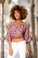 Haut crop top fluide d'été à manches longues et larges bohème Arielle 359067