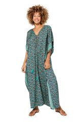 Kaftan longue à petites fleurs bleues bohème Anastas 344733