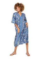 Kaftan mi-longue chic blanc et bleu paisleys Ananias 344714