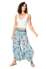 Pantalon été asymétrique ample bleu paisley Luciola 359869