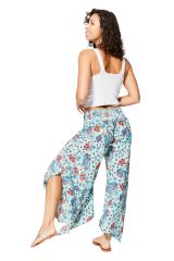 Pantalon été asymétrique ample bleu paisley Luciola 359870