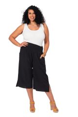 Pantalon été court coton lin noir 354808