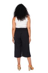 Pantalon été court coton lin noir 354809