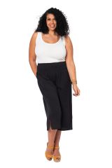 Pantalon été court coton lin noir 354810