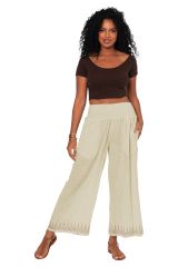 Pantalon été de plage bohème large en voile vert amande 362337