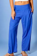 Pantalon été long ample fendu bleu Solenne 359025