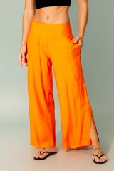 Pantalon été long ample fendu jaune orange Solène 359027