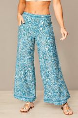 Pantalon été long bleu à boutons Stefania 359013