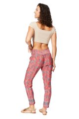 Pantalon fluide été femme, léger, chic et tendance, motif fleurs rose et bleu 357758