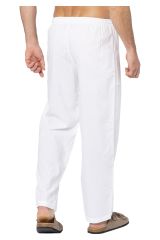 Pantalon homme en lin coton uni blanc léger et estival 358917