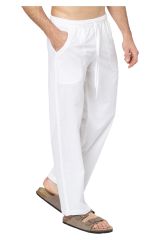 Pantalon homme en lin coton uni blanc léger et estival 358919