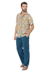 Pantalon lin homme été uni pétrole coupe droite regular 354493