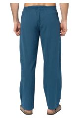 Pantalon lin homme été uni pétrole coupe droite regular 354494