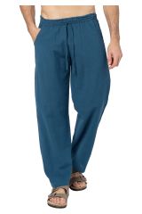 Pantalon lin homme été uni pétrole coupe droite regular 354496