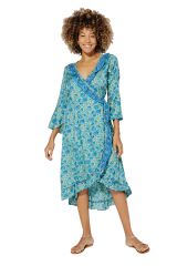 Robe asymétrique à fleurs bleues pour soirée d\'été Annis