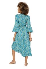 Robe asymétrique à fleurs bleues pour soirée d\'été Annis