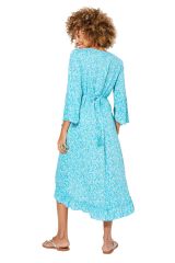 Robe asymétrique portefeuille bleue à fleurs Rhea 337336