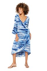 Robe asymétrique tie ans dye blanc et bleu Anniina