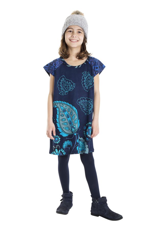 Robe bohème pour petite fille pas chère bleu