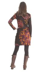 Robe courte à manches longues Ethnique Bellagia Chocolat 285413