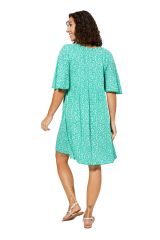 Robe courte ample verte turquoise à fleurs Poema 338745