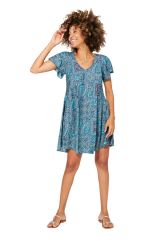 Robe courte camaieu bleu fantaisie Benita