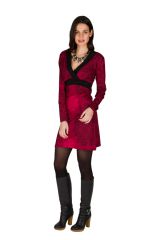 Robe courte col style cache-coeur et imprimés Fuchsia Eponnie 301733