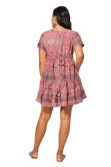 Robe courte évasée rose motifs bohèmes Busra 338669