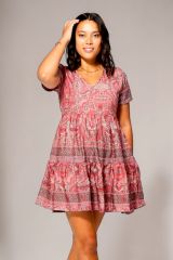 Robe courte évasée rose motifs bohèmes Busra 359115