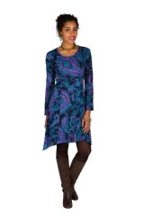 Robe courte fantaisie asymétrique avec imprimés Bleue Loretta 301105