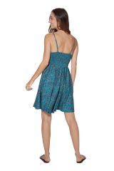 Robe courte femme à décolleté cache cur et fines bretelles bleu pas cher Scarlette