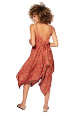 Robe courte femme coupe asymétrique et fines bretelles originale rouge chic Ximena