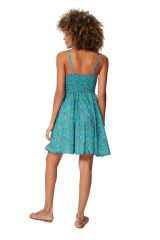 Robe courte femme style nuisette d\'été légère bleu à fleurs boho Sariah